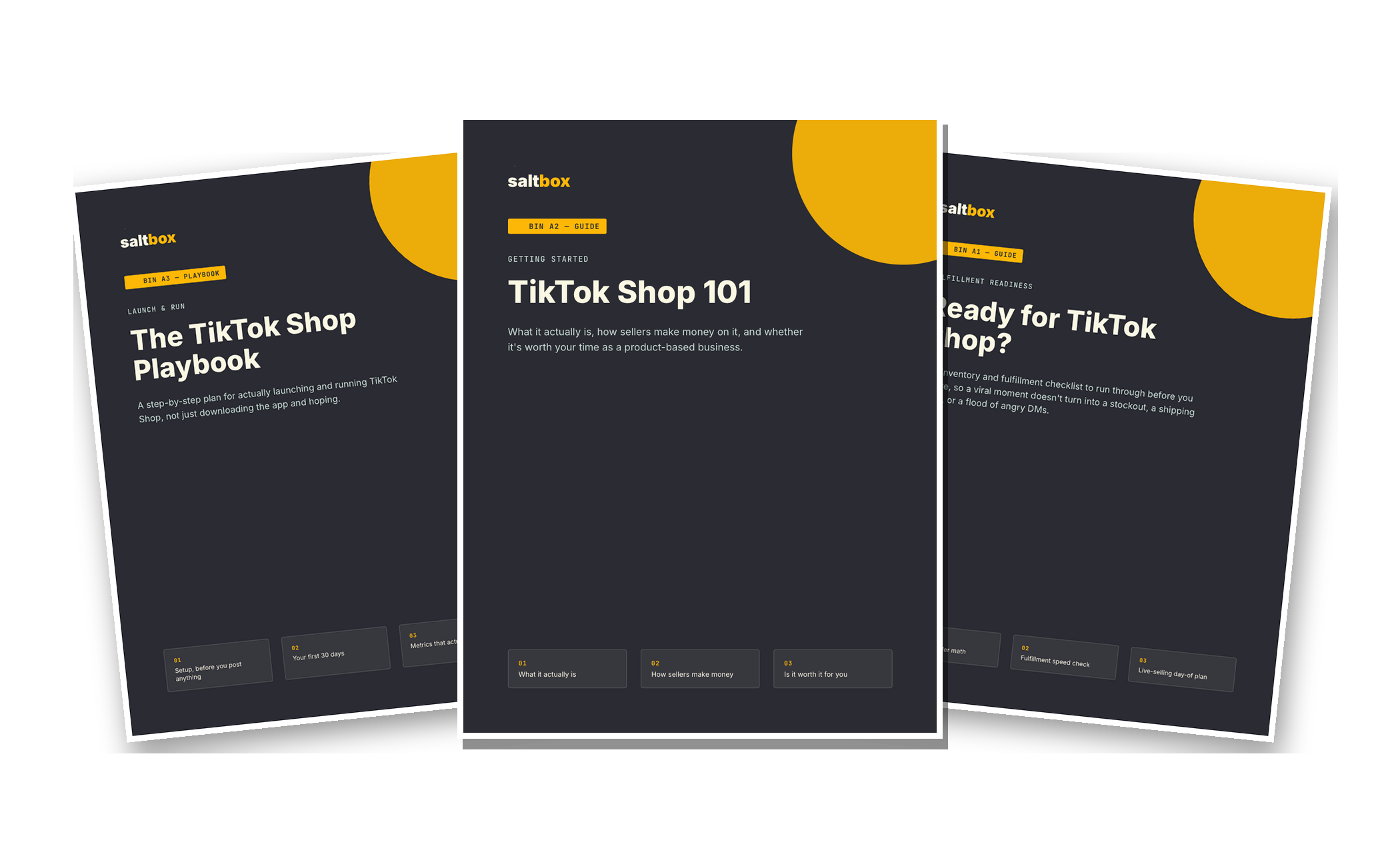 The three free TikTok Shop guides from Saltbox